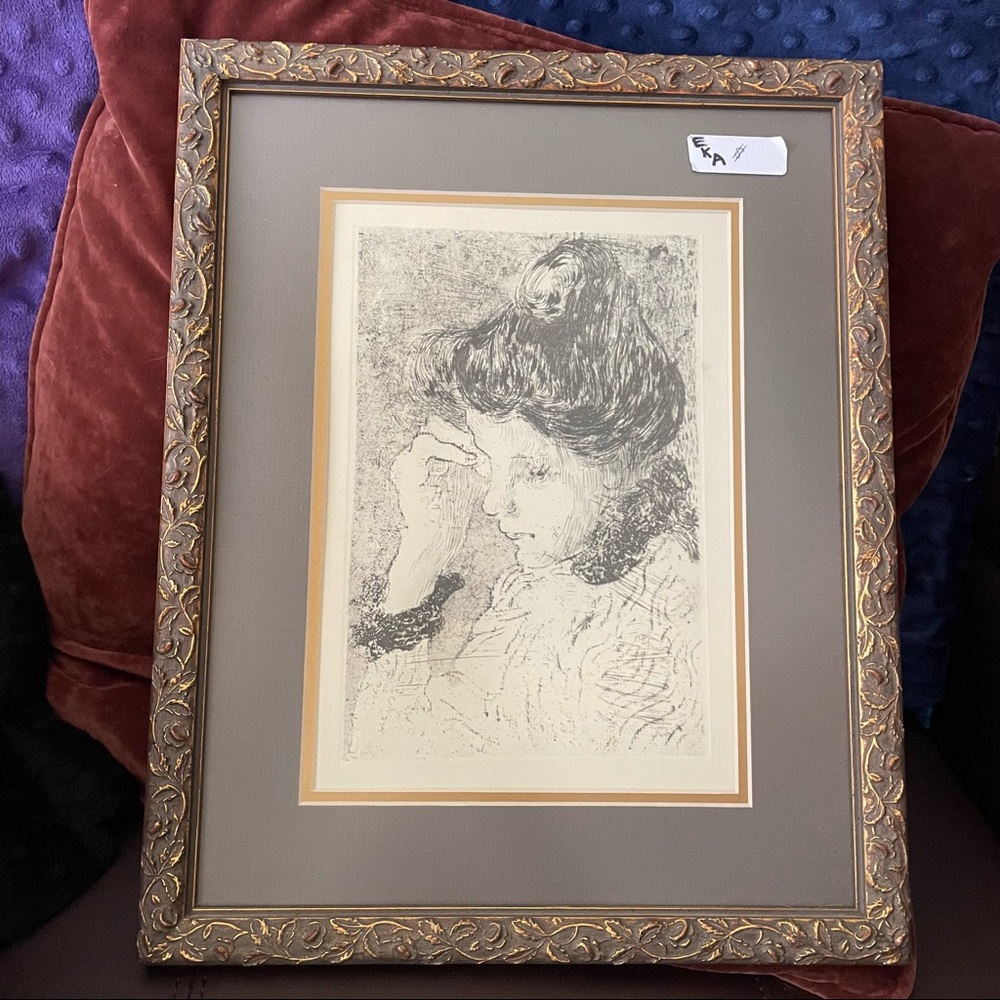 Femme en Buste Drypoint By Louis a altar Intaglio Art Reproduction 1975